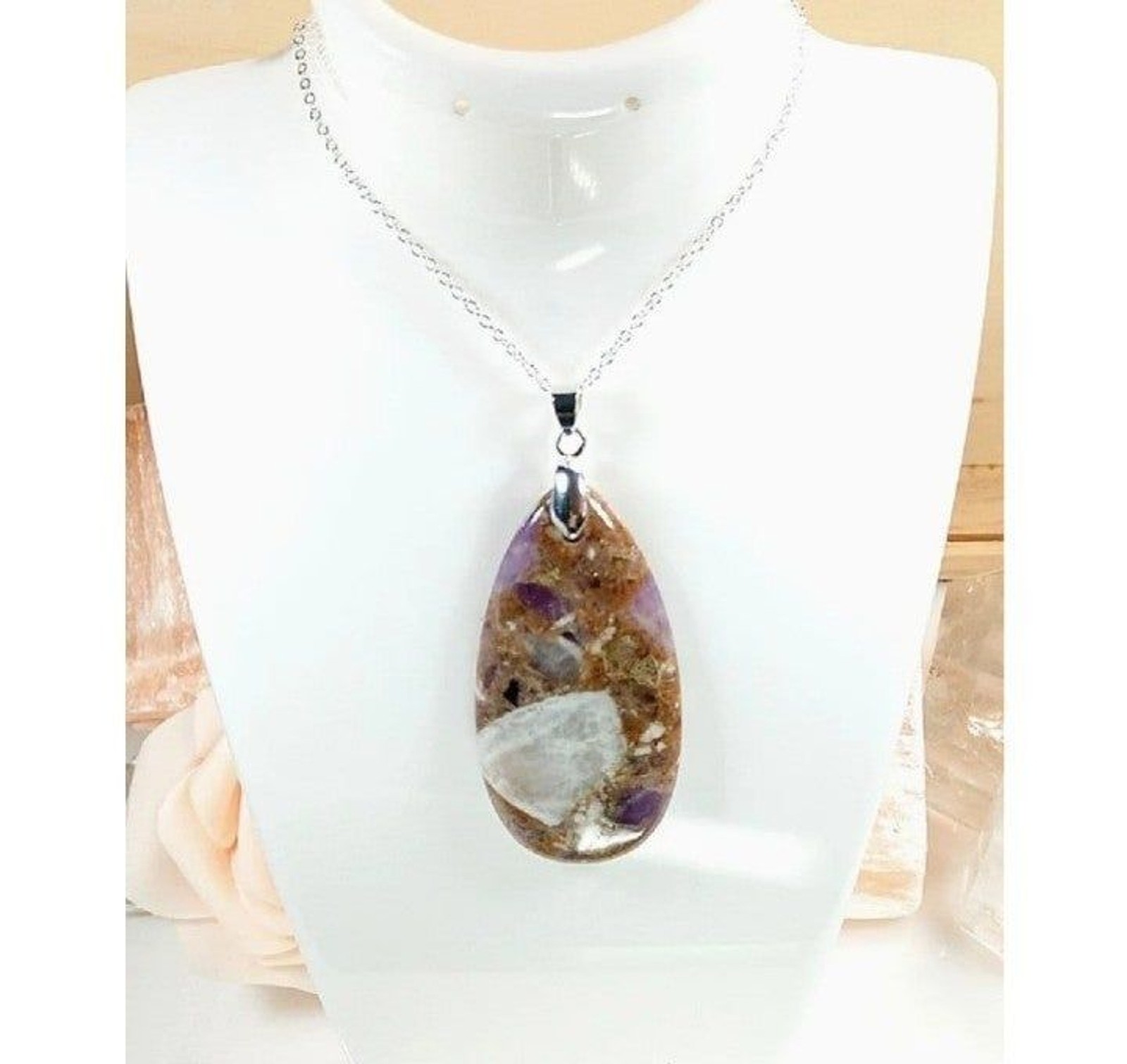 Rare Large 60mm Amethyst with Hematite Quartz Necklace Amethyst Necklace