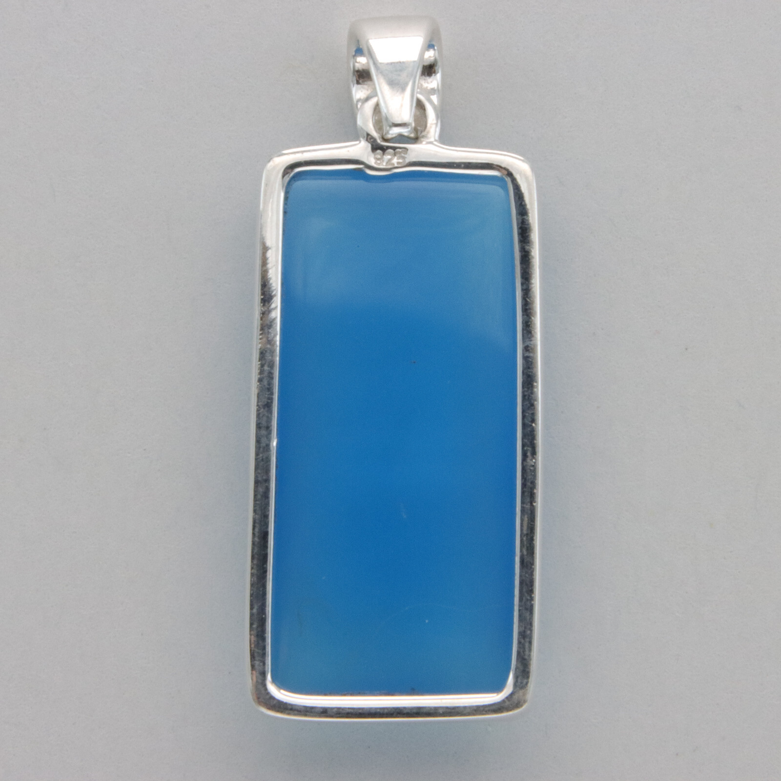 925 Sterling Silver Large Blue Rectangle / Square Chalcedony Dangle Pendant