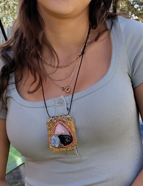 Gemstone Gift for Her Necklace Casual Boho Raw Aquamarine Rose Quartz Tourmaline