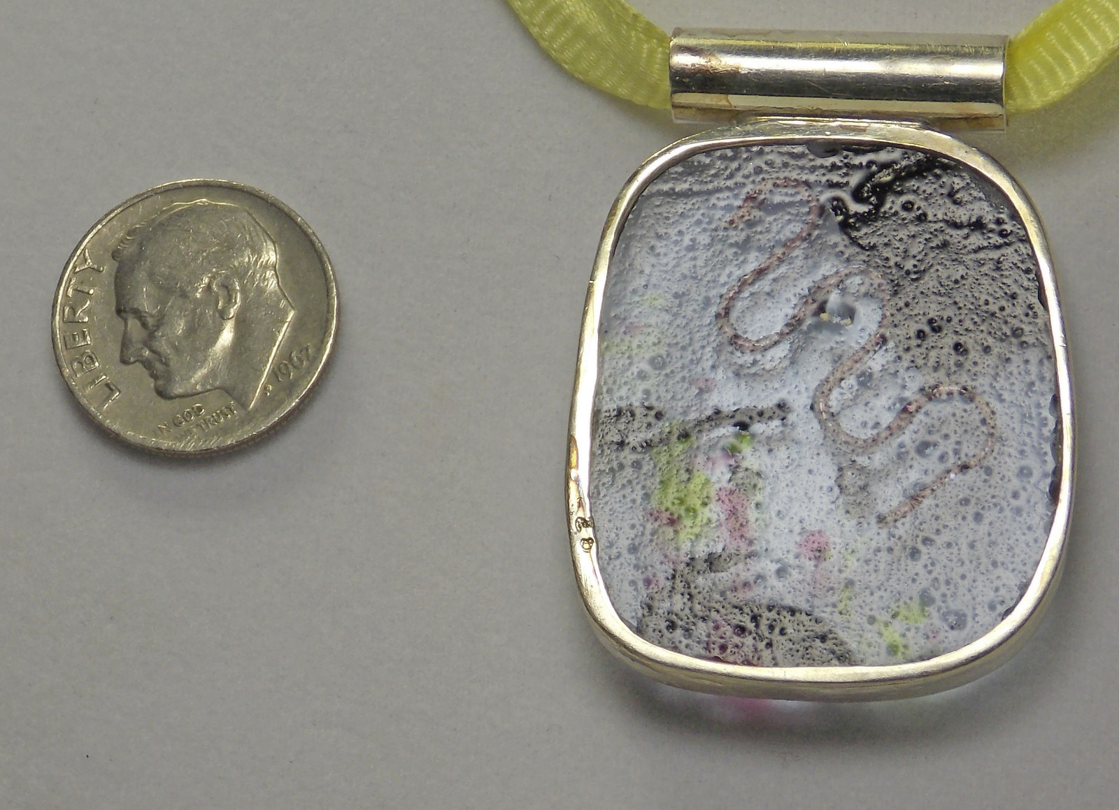 New Shanti-Wear Sedona Dichroic Glass Copper Purple 925 Sterling Silver Pendant