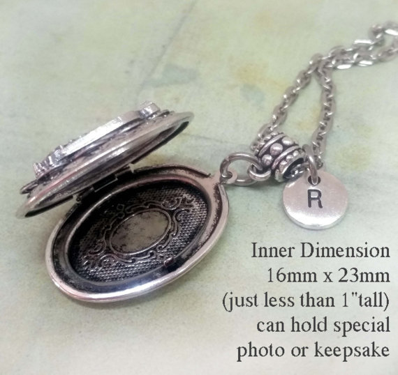 Beautiful Archangel Uriel Filigree Locket Necklace with Crystal and Letter Charm