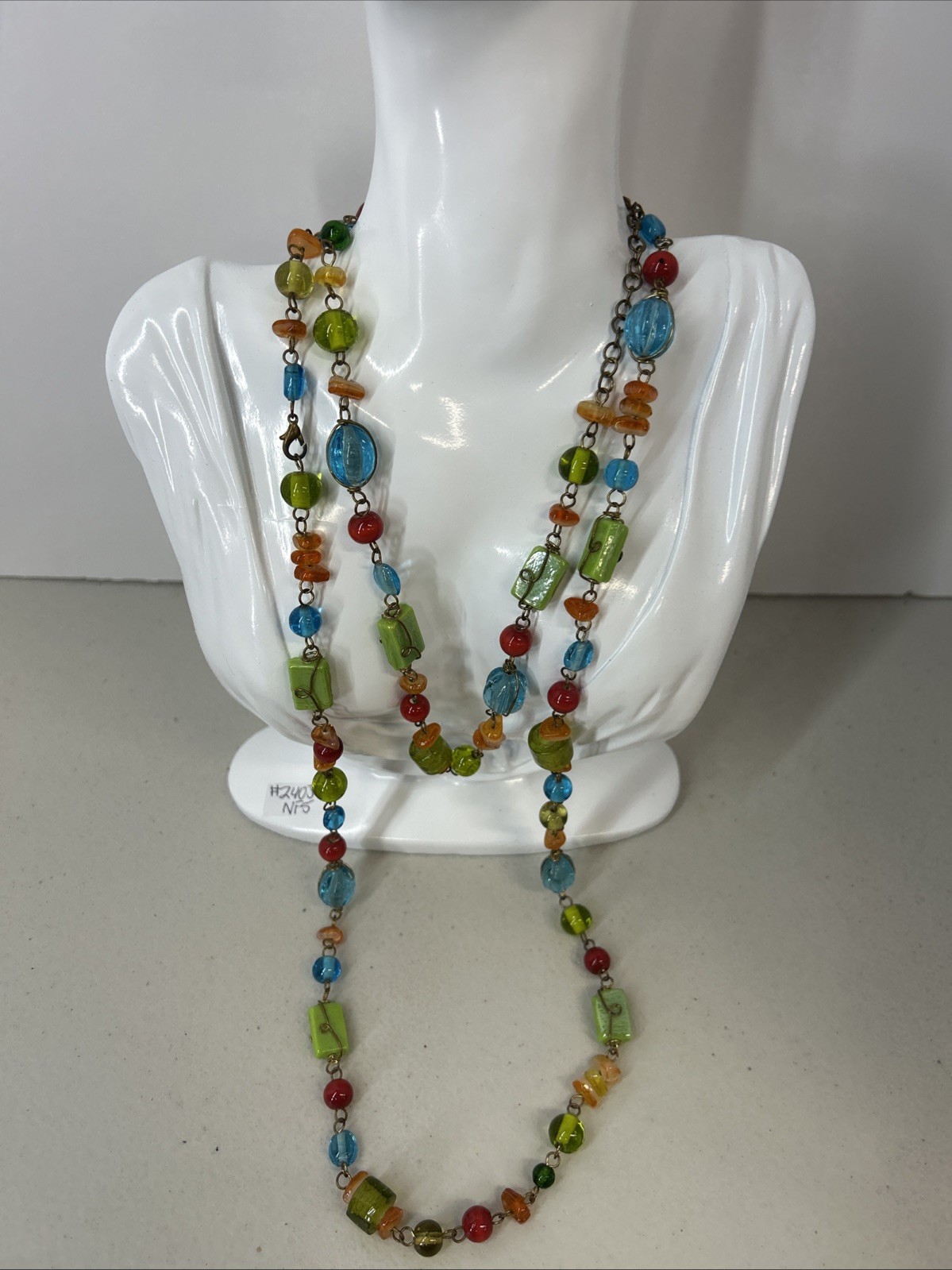 Colorful Boho Wire wrapped Beaded Glass Necklace