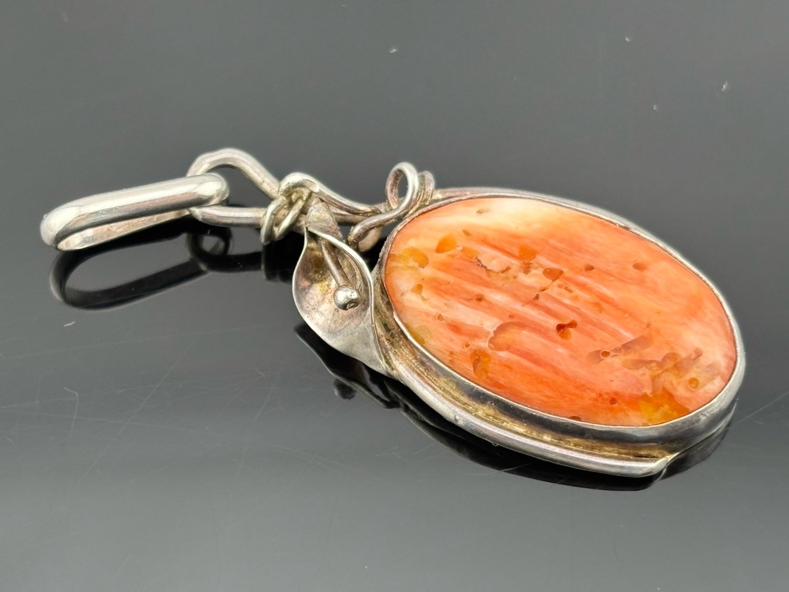 Artisan Sterling Silver Shell Pendant CATHY BUCKLEY Culpepper Va Orange & White