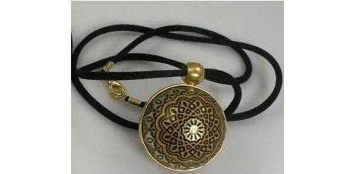 Damascene Gold Geometric Design Sphere Angel Caller Pendant by Midas style 8251