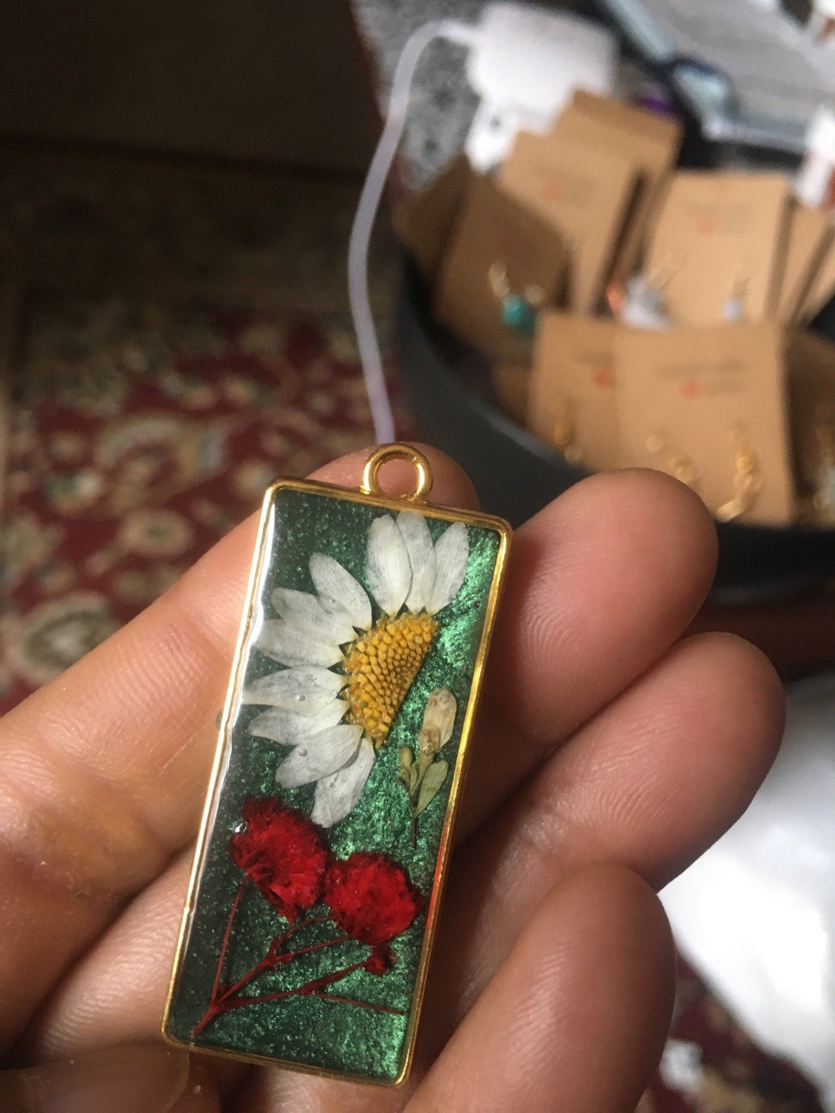 New Handmade Resin + Dry Flower Pendant