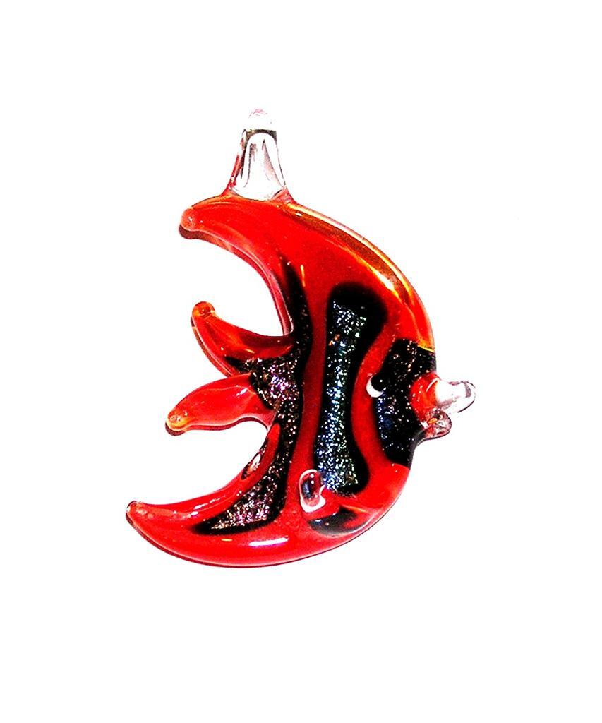 PENDANT/NECKLACE Handcrafted On Red Base Iridescent DICHROIC GLASS FISH P254