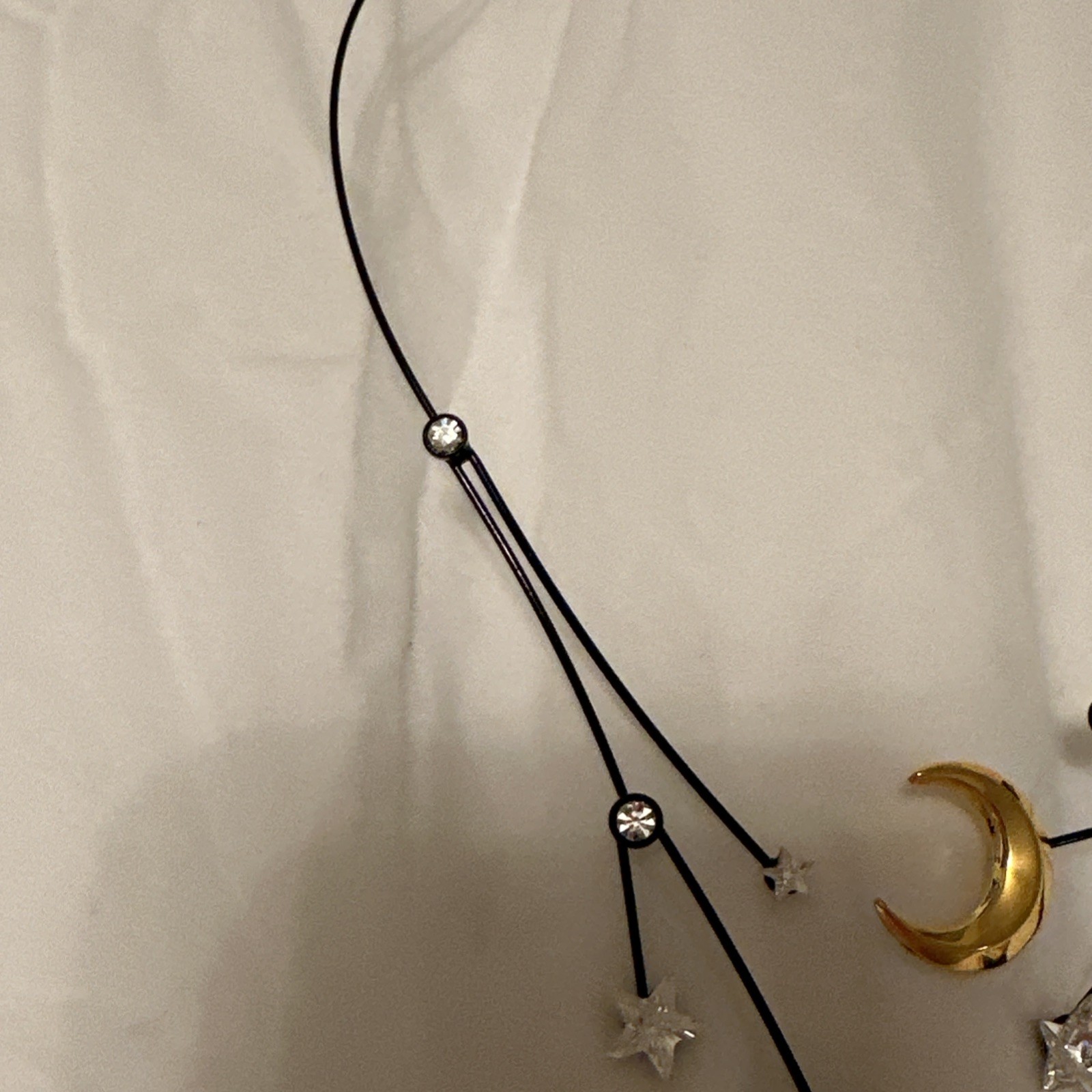 Kristina Collection White Stars Gold Moon Black Memory Wire Necklace NWOT