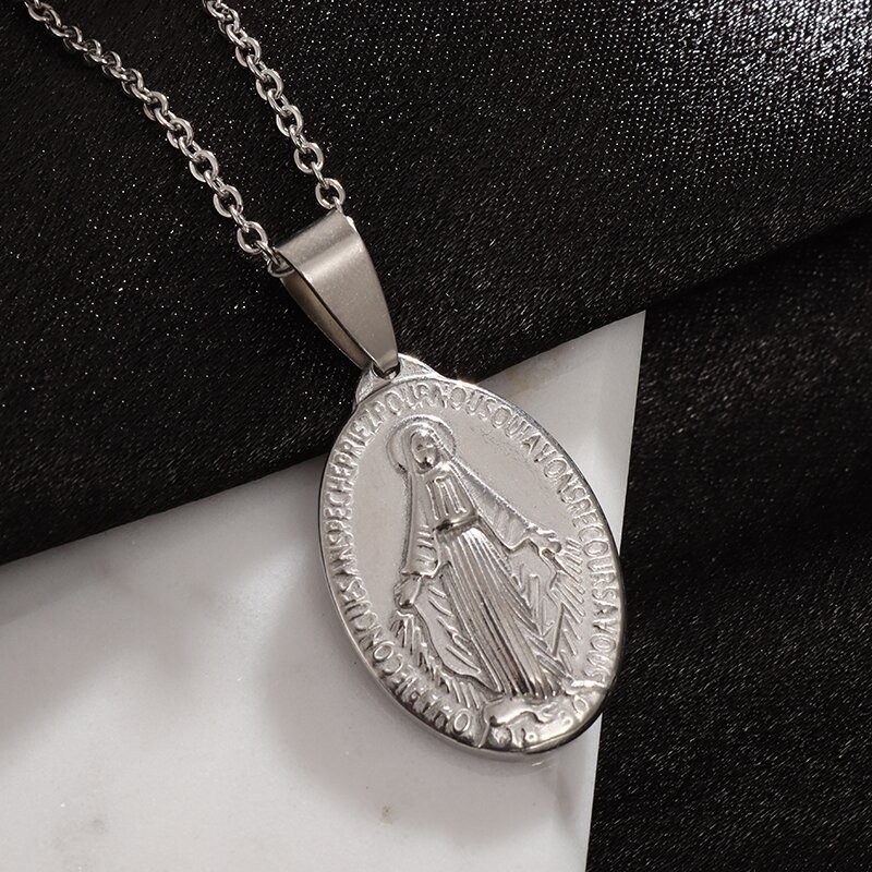 Our Lady of Guadalupe Medal Pendant Stainless Steel Virgin Mary Necklace Women