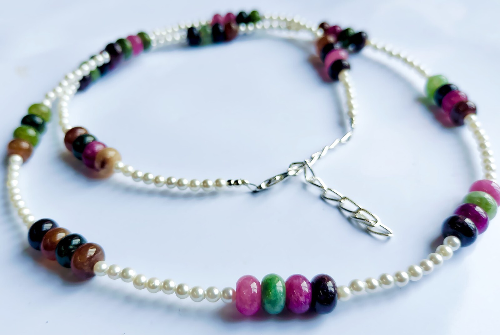 Multi Natural Tourmaline,Smooth Beads 8mm,Round Pearls Fancy Necklace For Women.