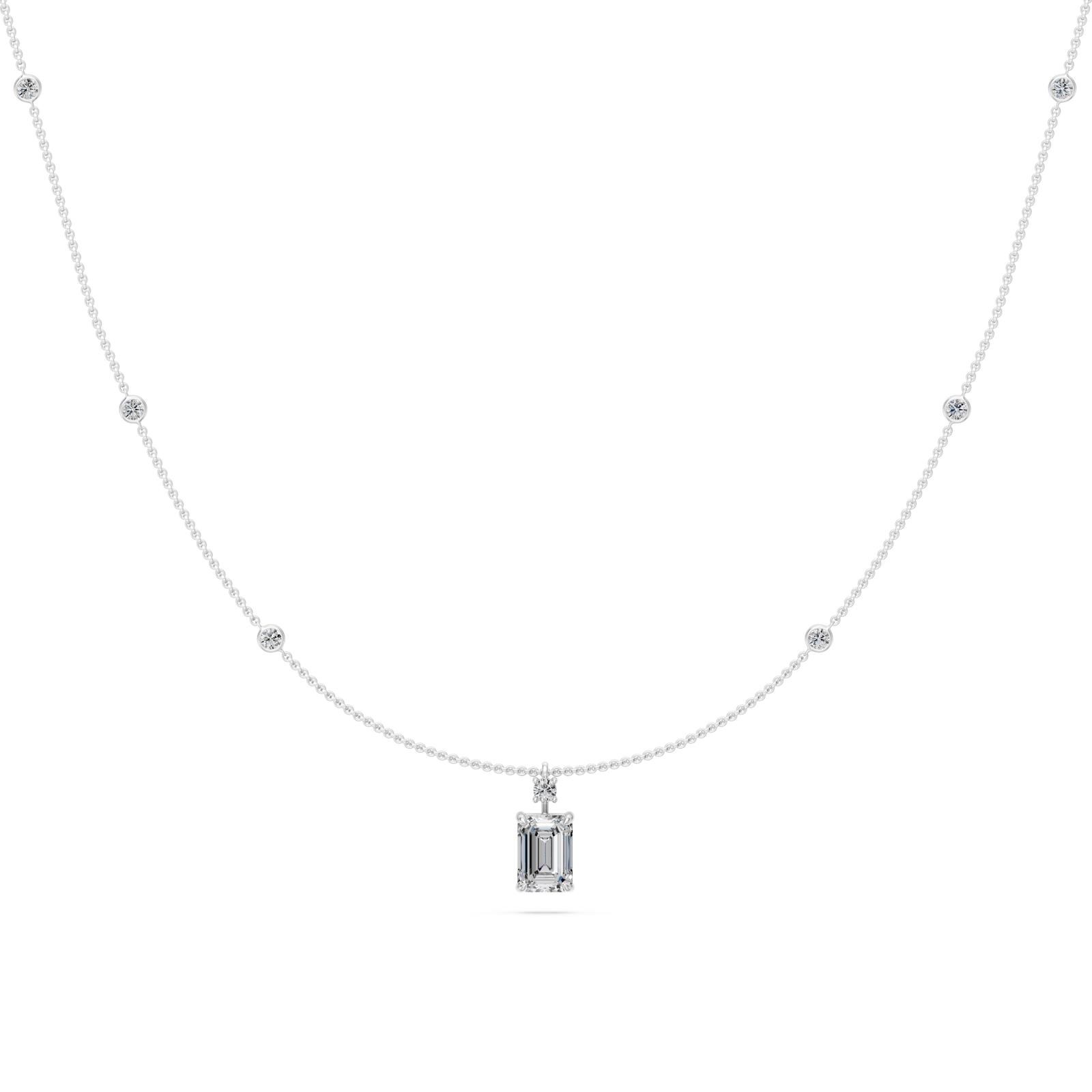 1.23 Ct Emerald Round Cut Diamond Pendant Necklace VS1 D-F White Gold 14k