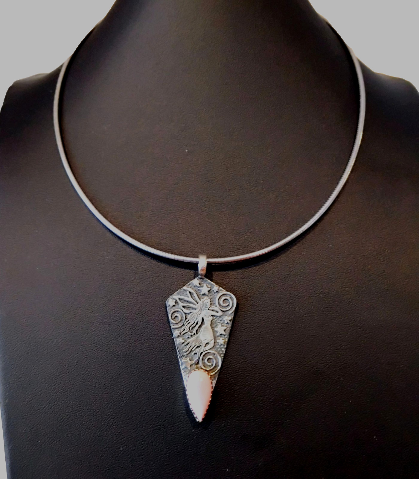 Whimsical Sterling Silver Pink Conch Shell Fairy Pendant Necklace 18″ Chain
