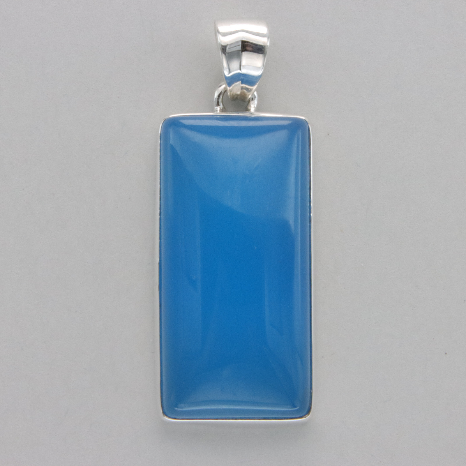 925 Sterling Silver Large Blue Rectangle / Square Chalcedony Dangle Pendant