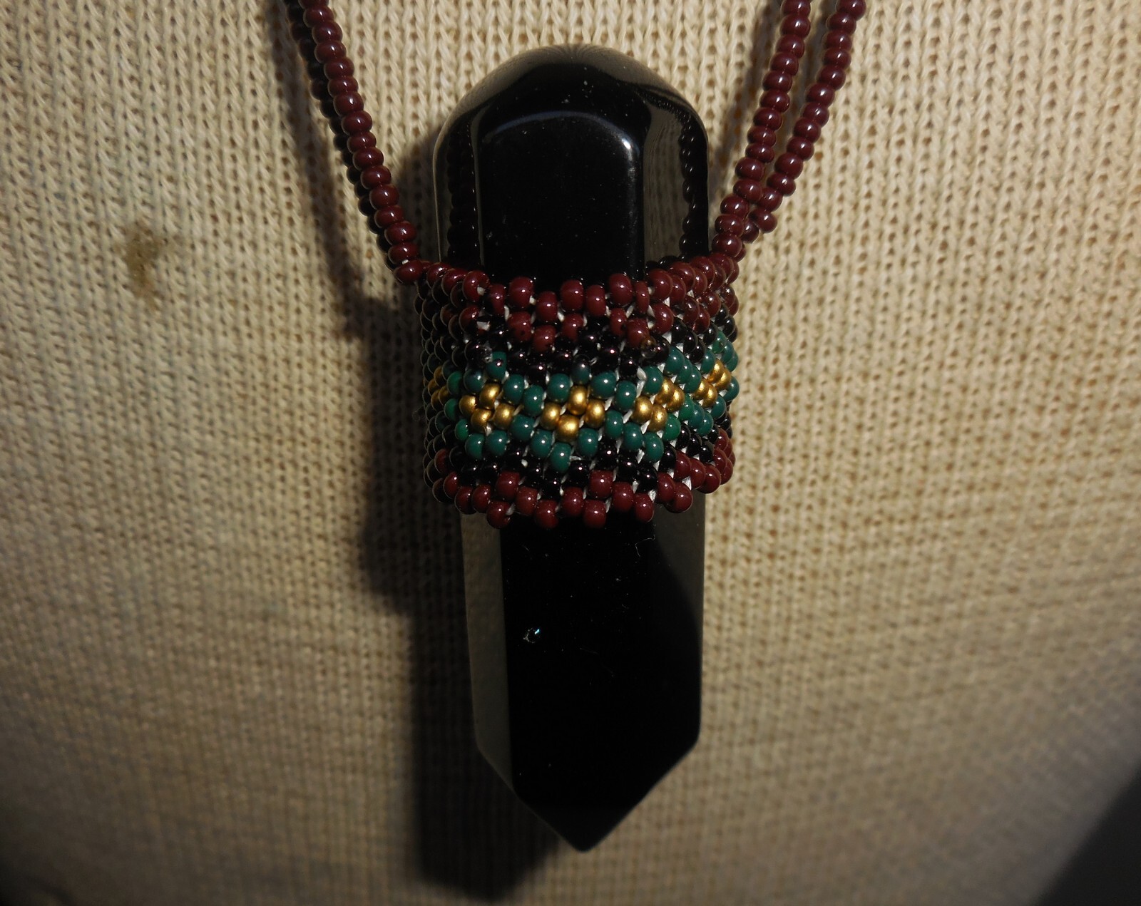Obsidian Massage Wand Beaded Necklace Onyx Red Tigers Eye Moss Agate Stone Beads