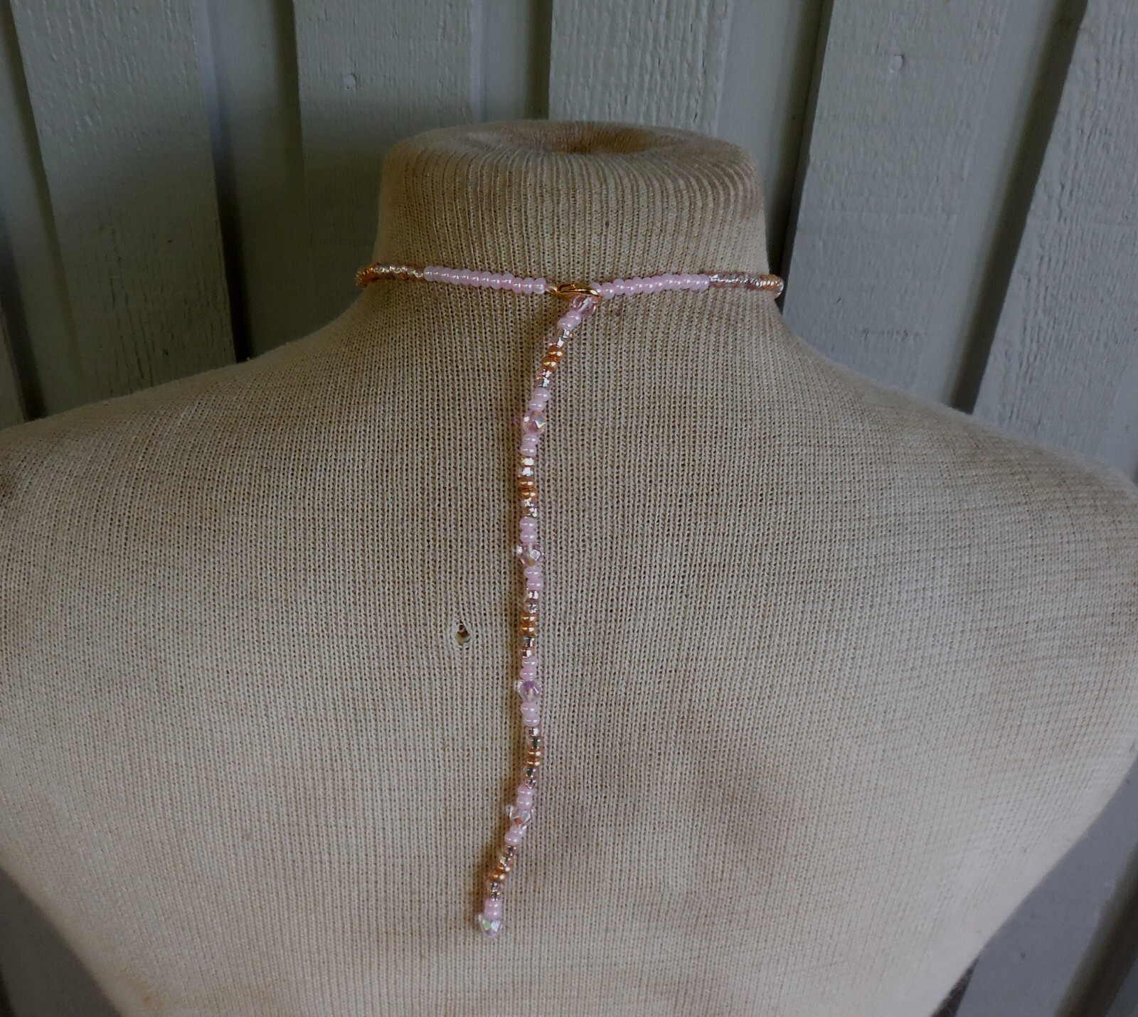 Beaded Rose Quartz Crystal Point Adjustable Necklace Pagan Wiccan Healing Magick