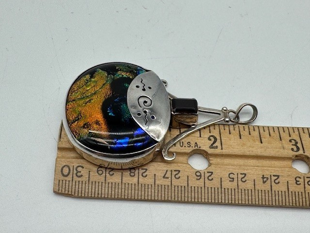 Vintage Ladies Sterling Silver 925 Dichroic Fused Glass Pendant