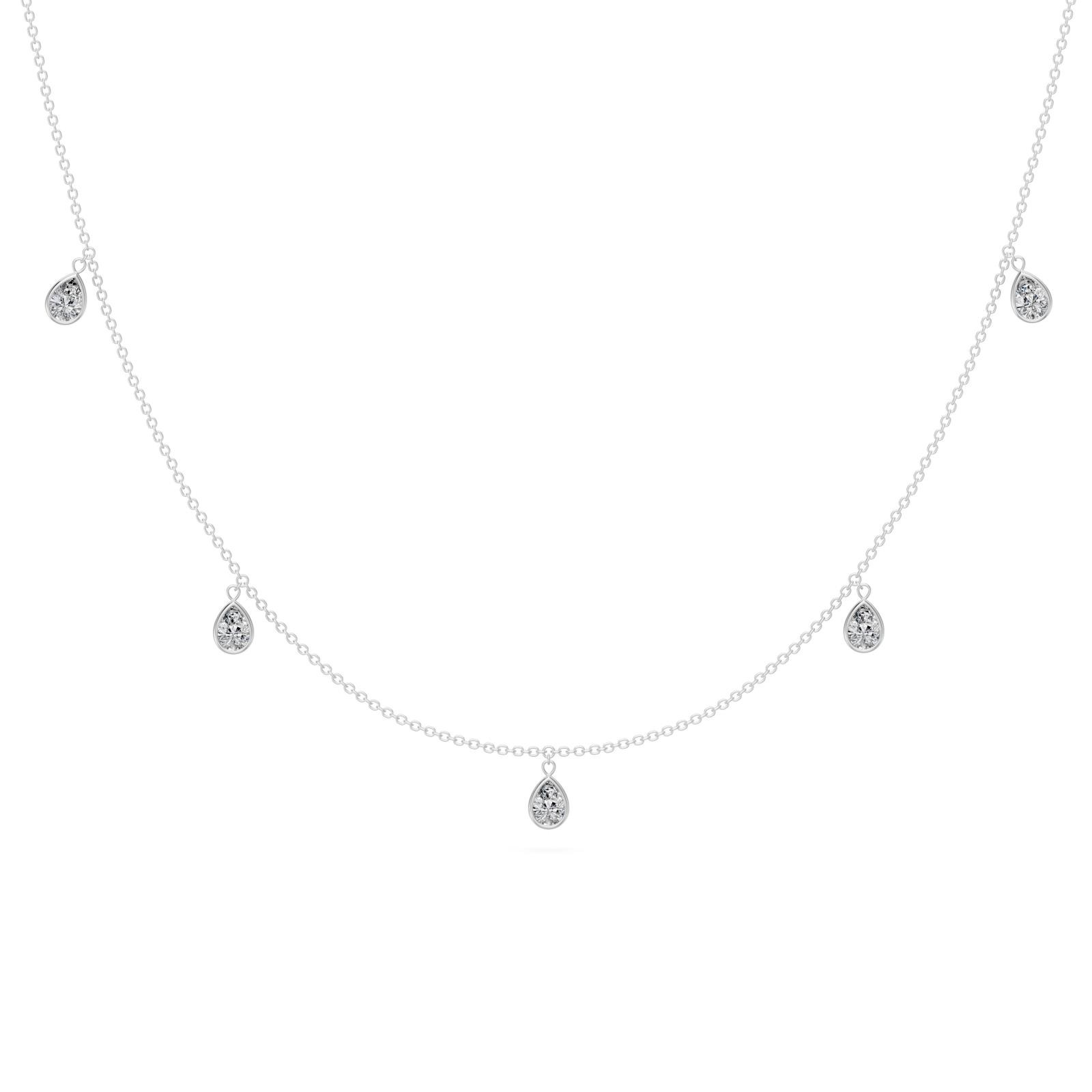 0.8 Ct Pear Cut Diamond Chain Necklace VS1 D-F White Gold 14k