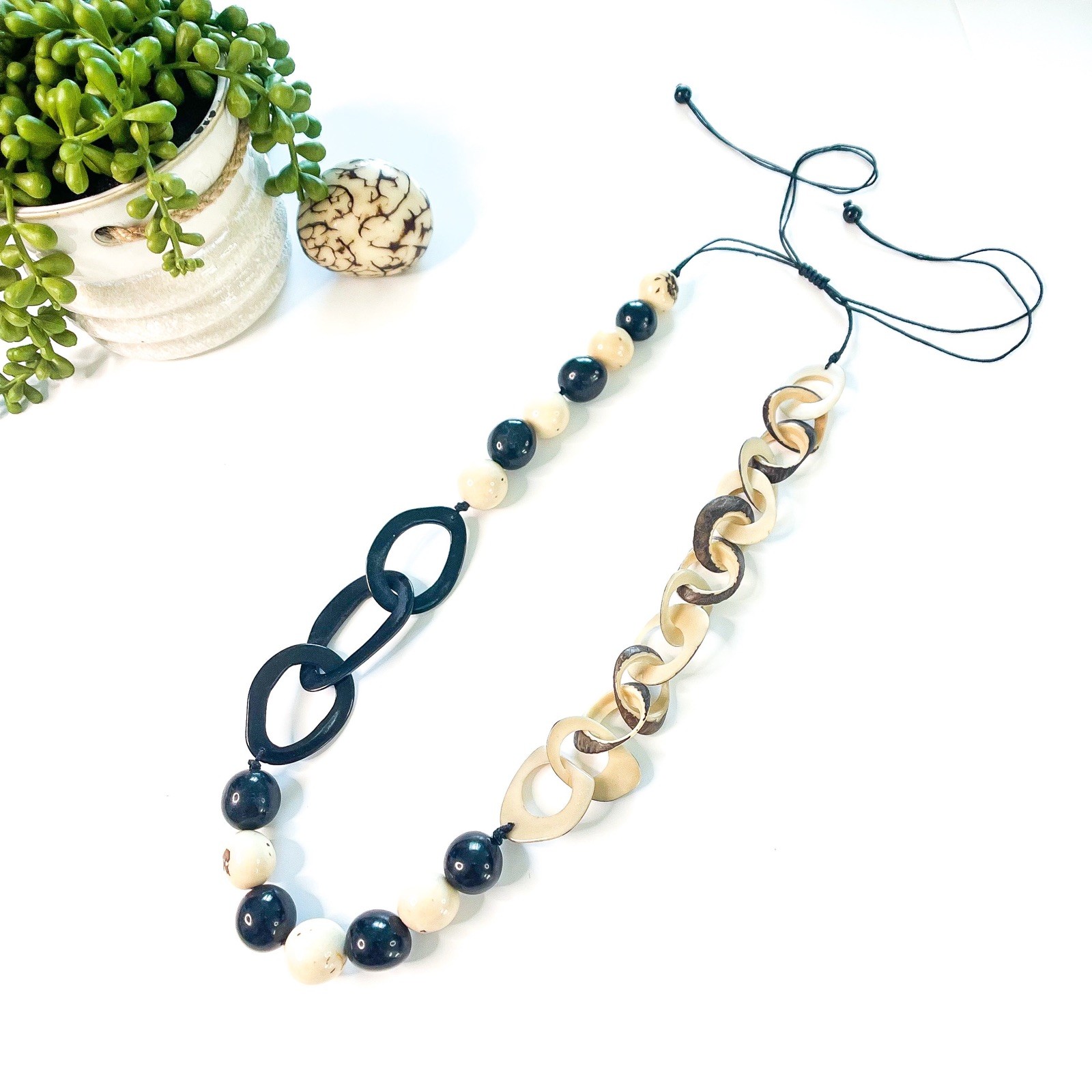 TAGUA NUT NECKLACE N acai bead beach resort unique jewelry artisan handmade 52