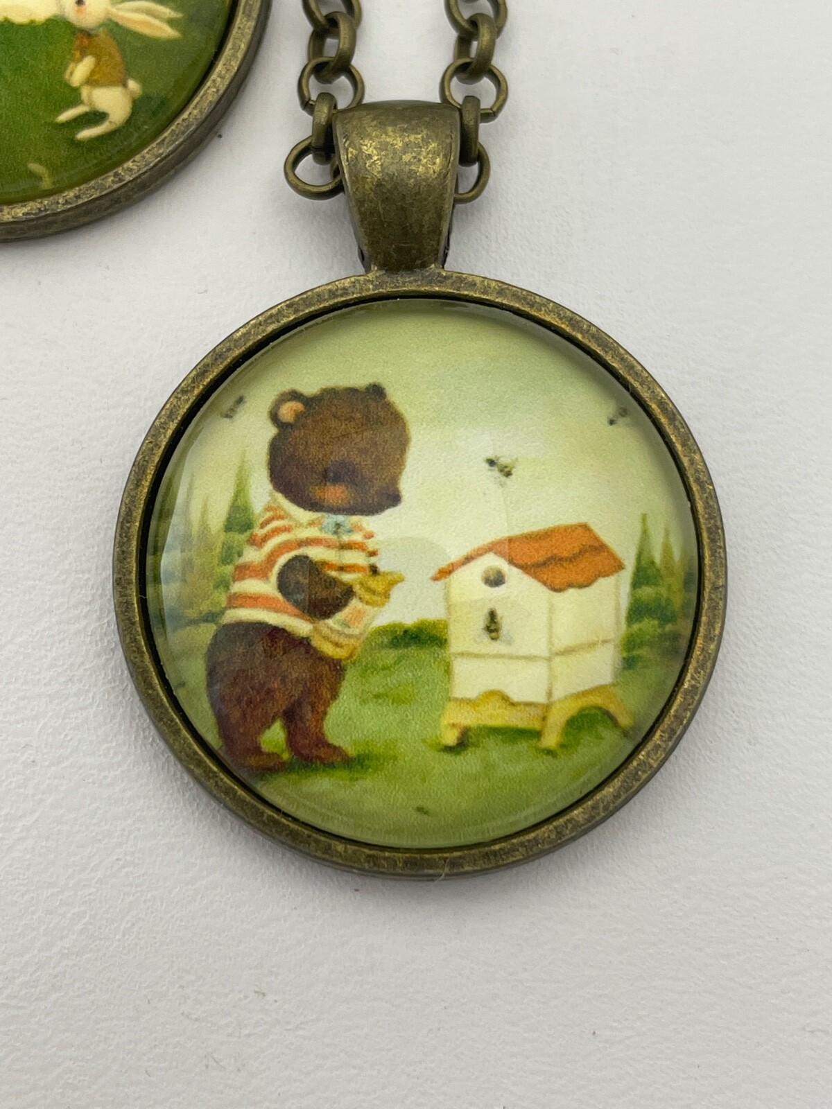 Sweet Artisan Pendant Necklace From Orig Children Animal Paintings by Geronymaki