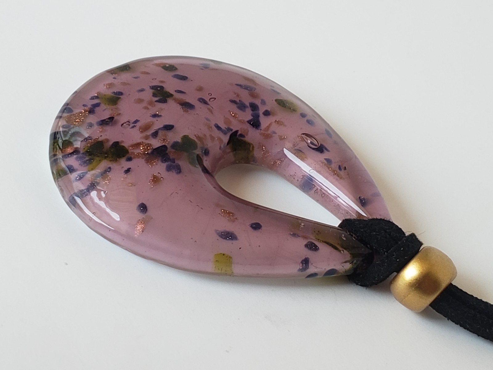 Murano Glass Pendant Necklace Teardrop Pink Boho Gold Silver Green Blue Beach
