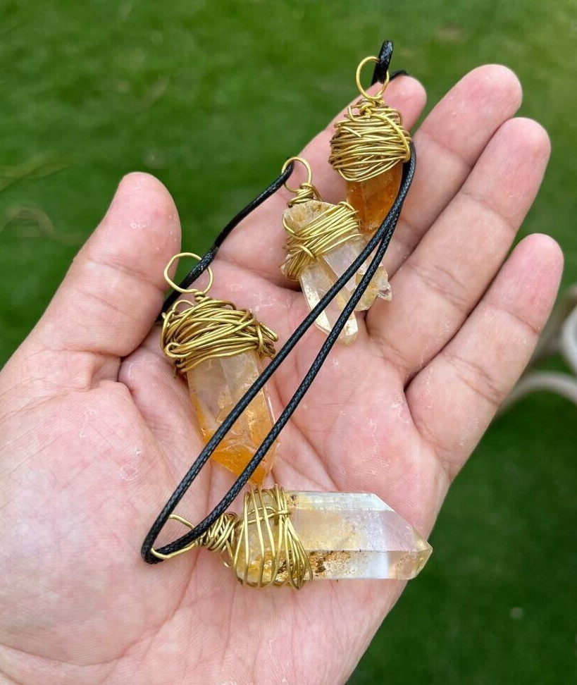 4 Pieces Natural Iron Coated Iron oxide Quartz crystal wire wrapped Pendant