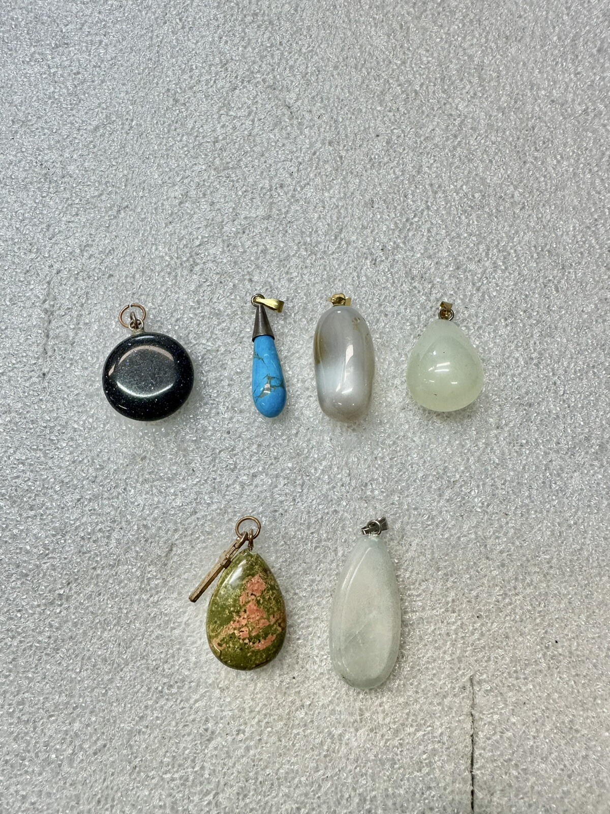 6 Teardrop Shape Gem Stone Pendants Turquoise, Jade, Unakite, Jasper