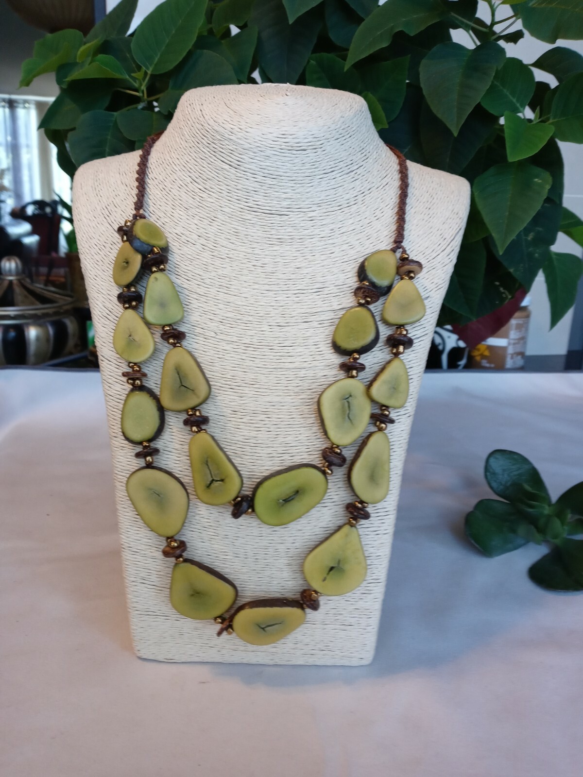 Tagua Nut Necklace 2 Strands, Lime green Boutique, Handcrafted in ECUADOR