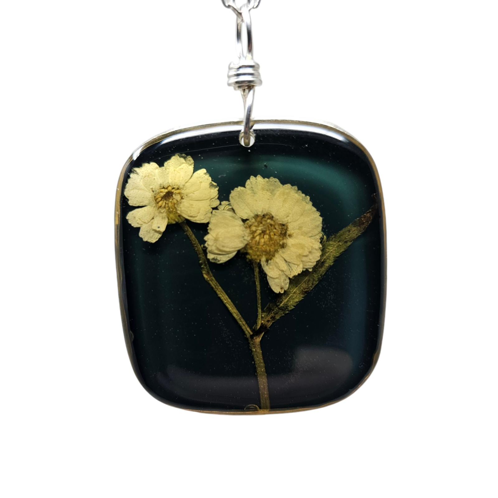 SHARI DIXON Pressed Flower Pendant Necklace Length 16-18″ Silver Toned January