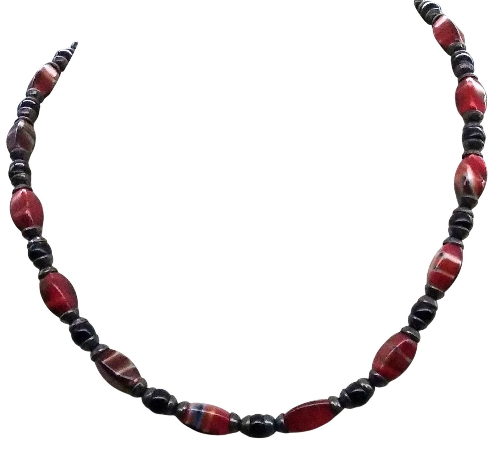 Black and Red Beaded Necklace, Choker Length Gothic Art Glass for Unique Gift
