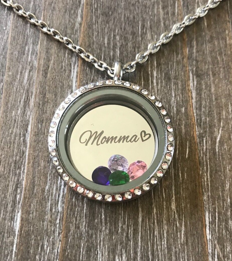 Momma floating locket Necklace custom personalized w/birthstones Mother gift