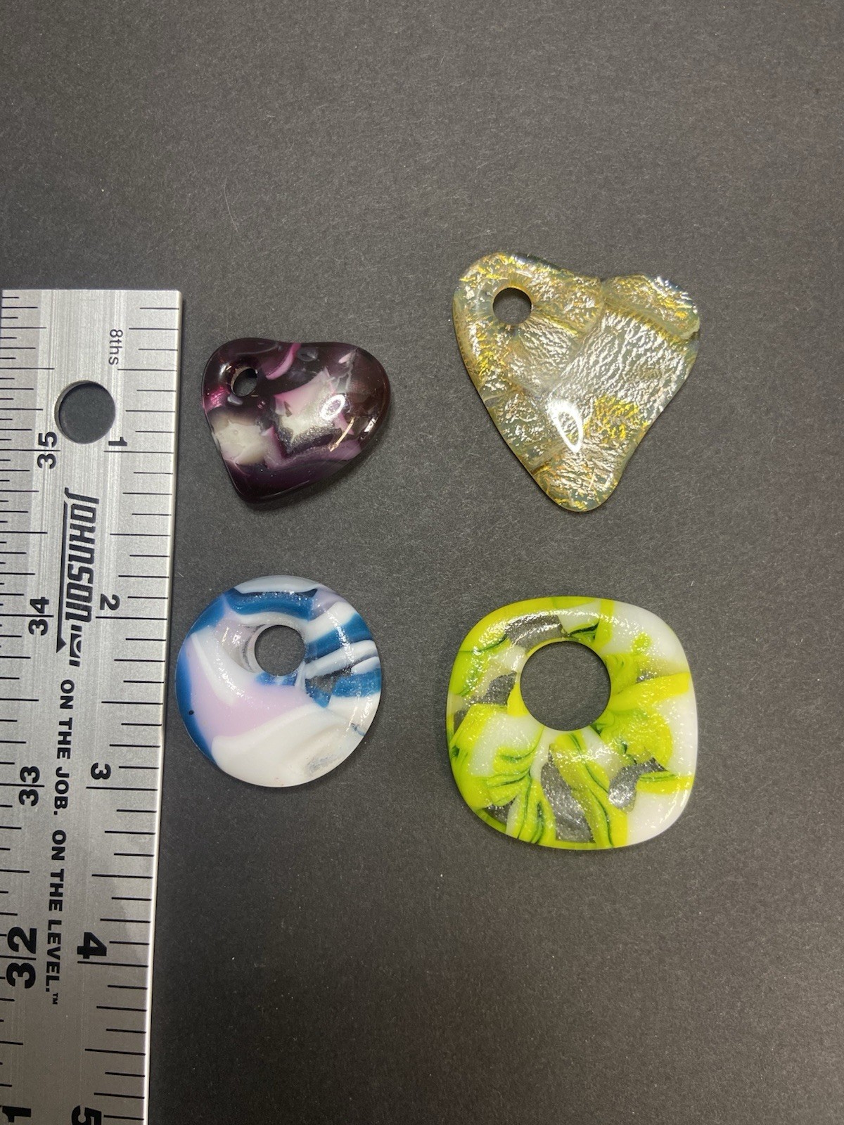 Lot of 4 Handmade Art Glass Pendants – Mixed Colors & Shapes