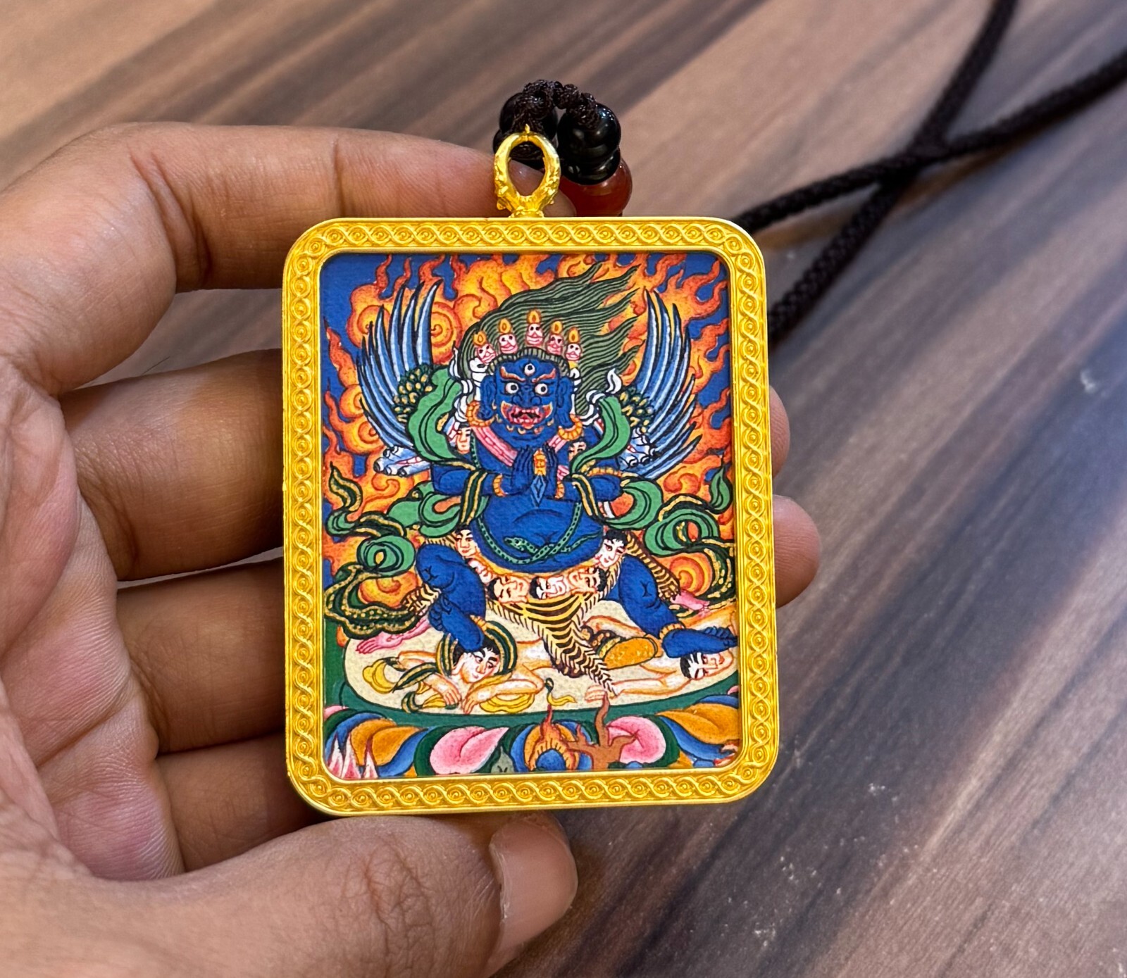 24k Gold Vaisravana Pendant Thangka, Handmade Amulet of Vaisravana