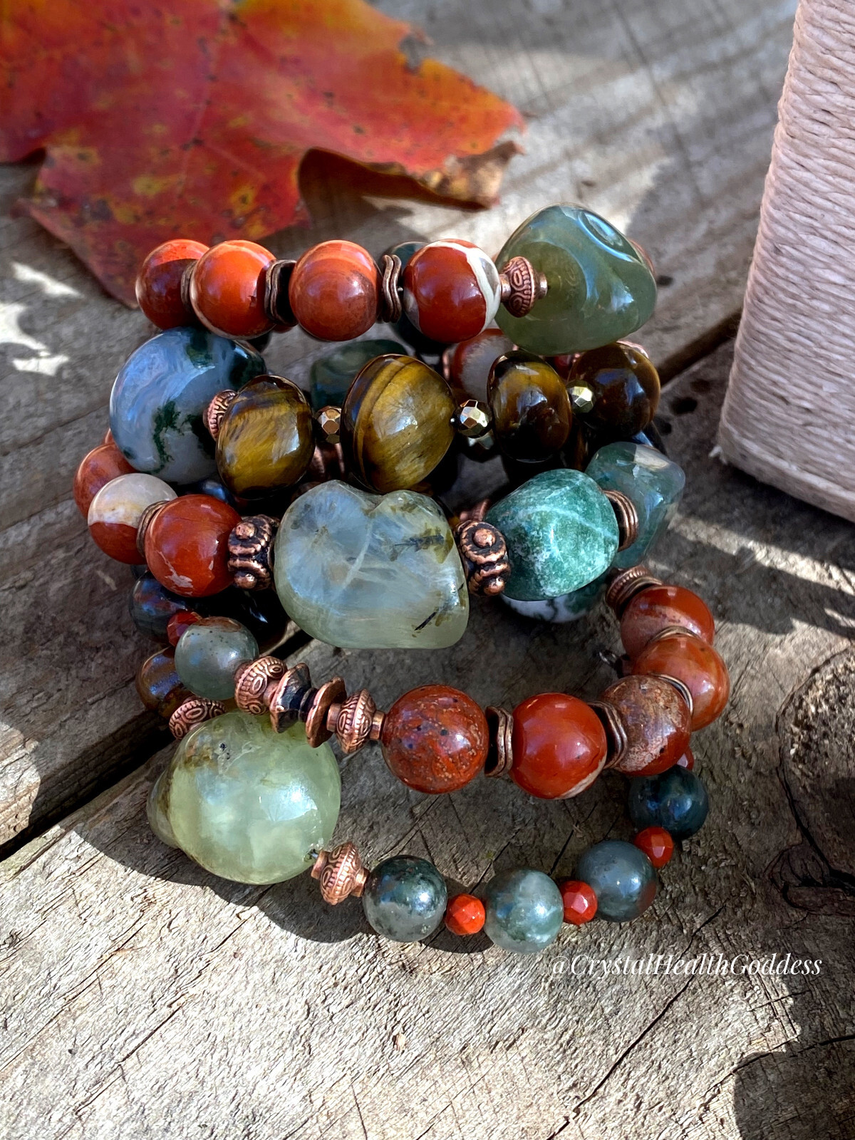 Red Autumn Multi-Gemstone Statement Jewelry Set Necklace + Bracelet + Earrings