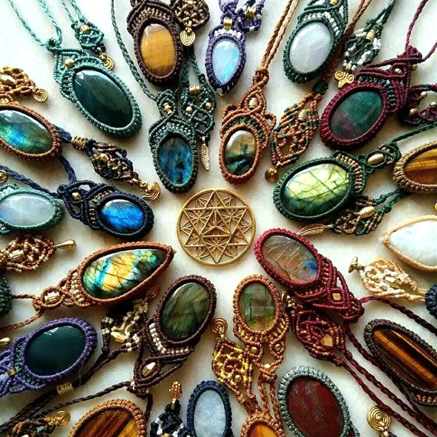 10 Pcs Natural Mix Gemstones Handmade Bohemian Macrame Necklaces Wholesale Lot