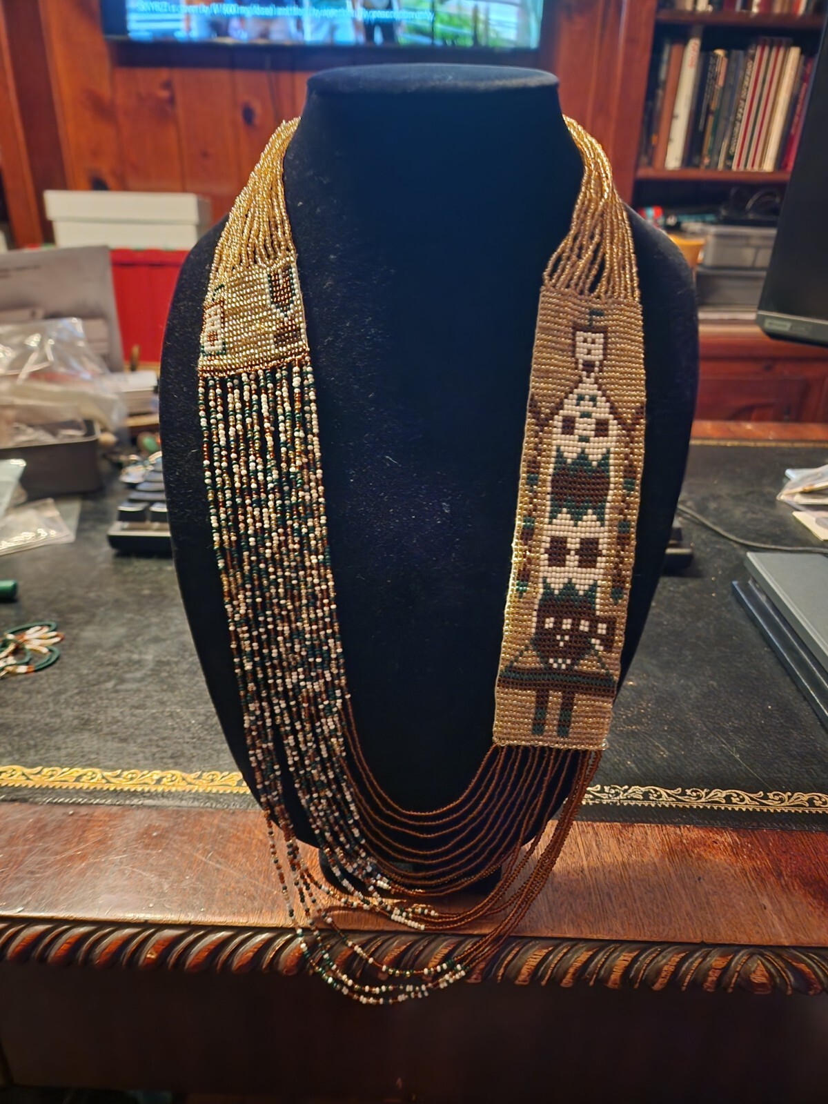 Handmade Beaded Brown Seed Bead Yei Dancer Layered Necklace