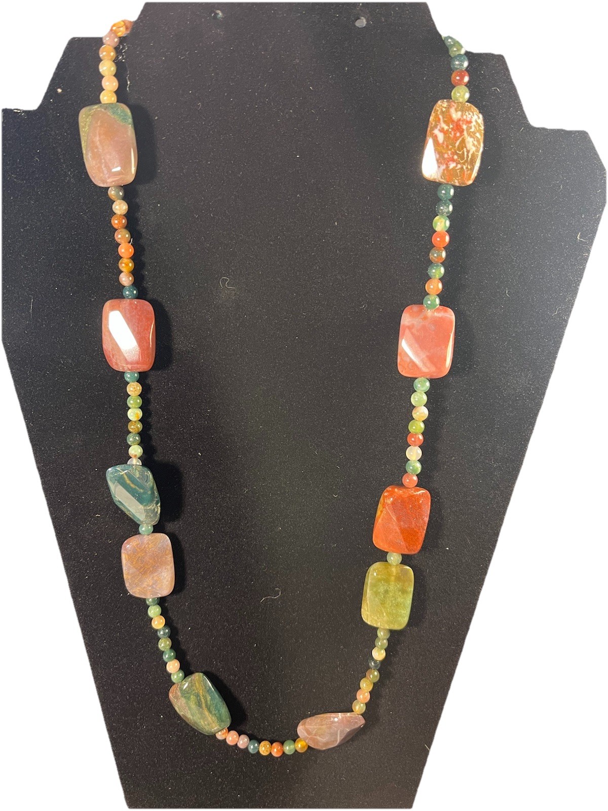 VTG Semi-Precious Gemstone Necklace Boho Chunky Beaded Earth Tones 22” Casual
