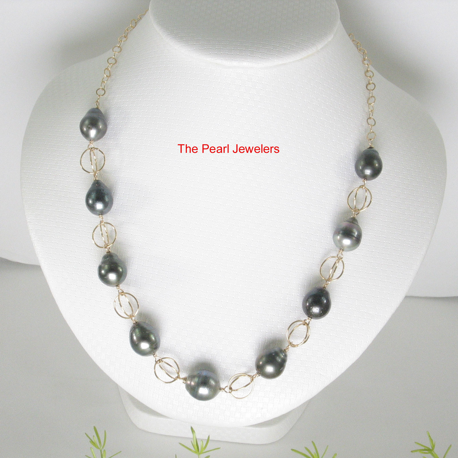 14k Gold Filled & Nine Black Tahitian Pearl Handcrafted Fancy Style Necklace TPJ