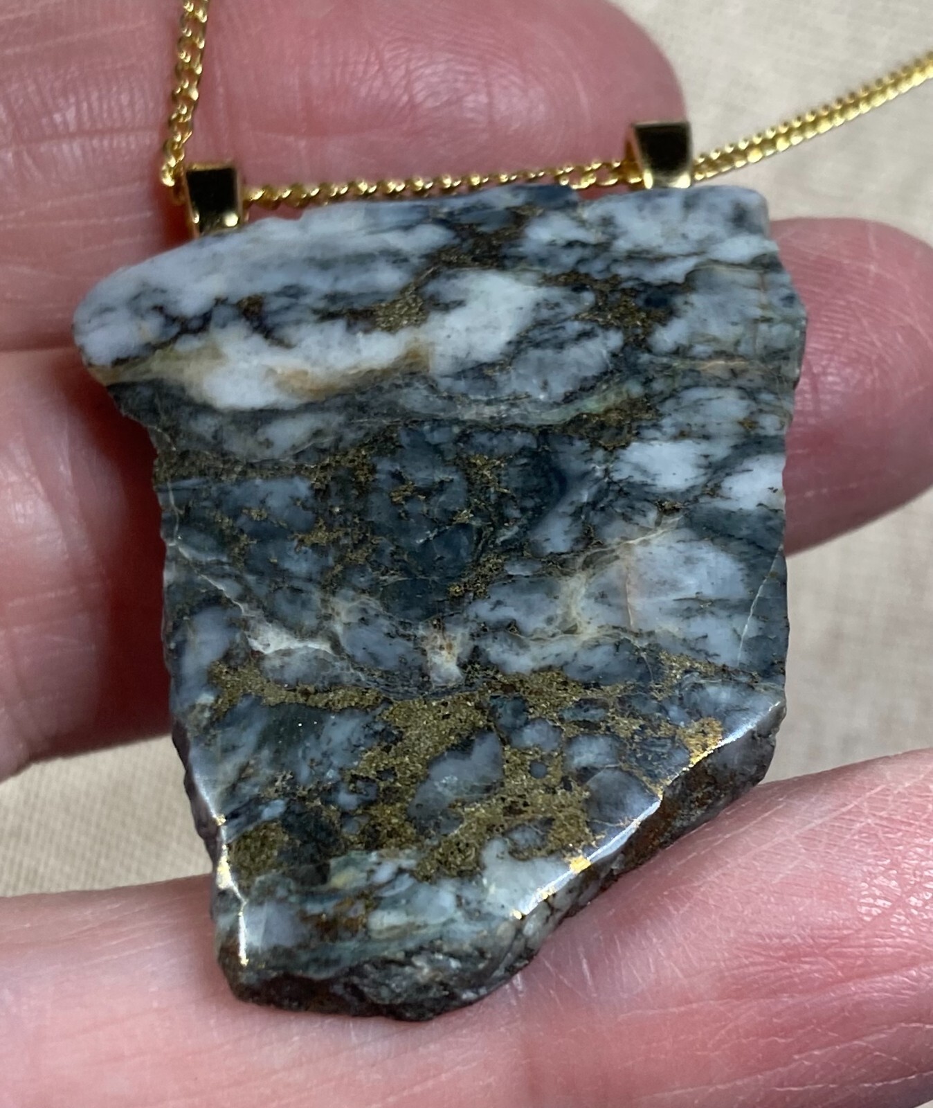 Chalcopyrite Pendant 42 X 34 X 4 mm, 18″ Gold Plate Chain BP-83