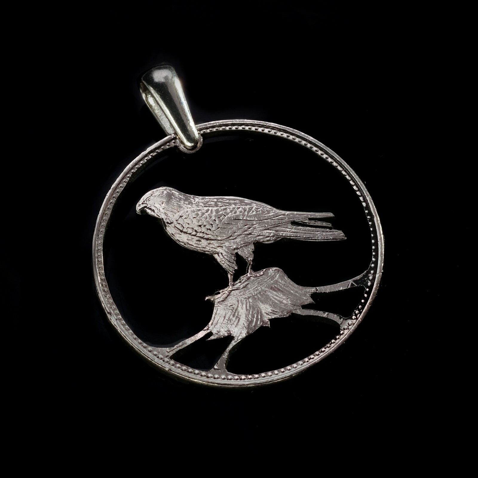 Hungary 50 Forint Falco cherrug Cut Coin Pendant with Necklace. New design.