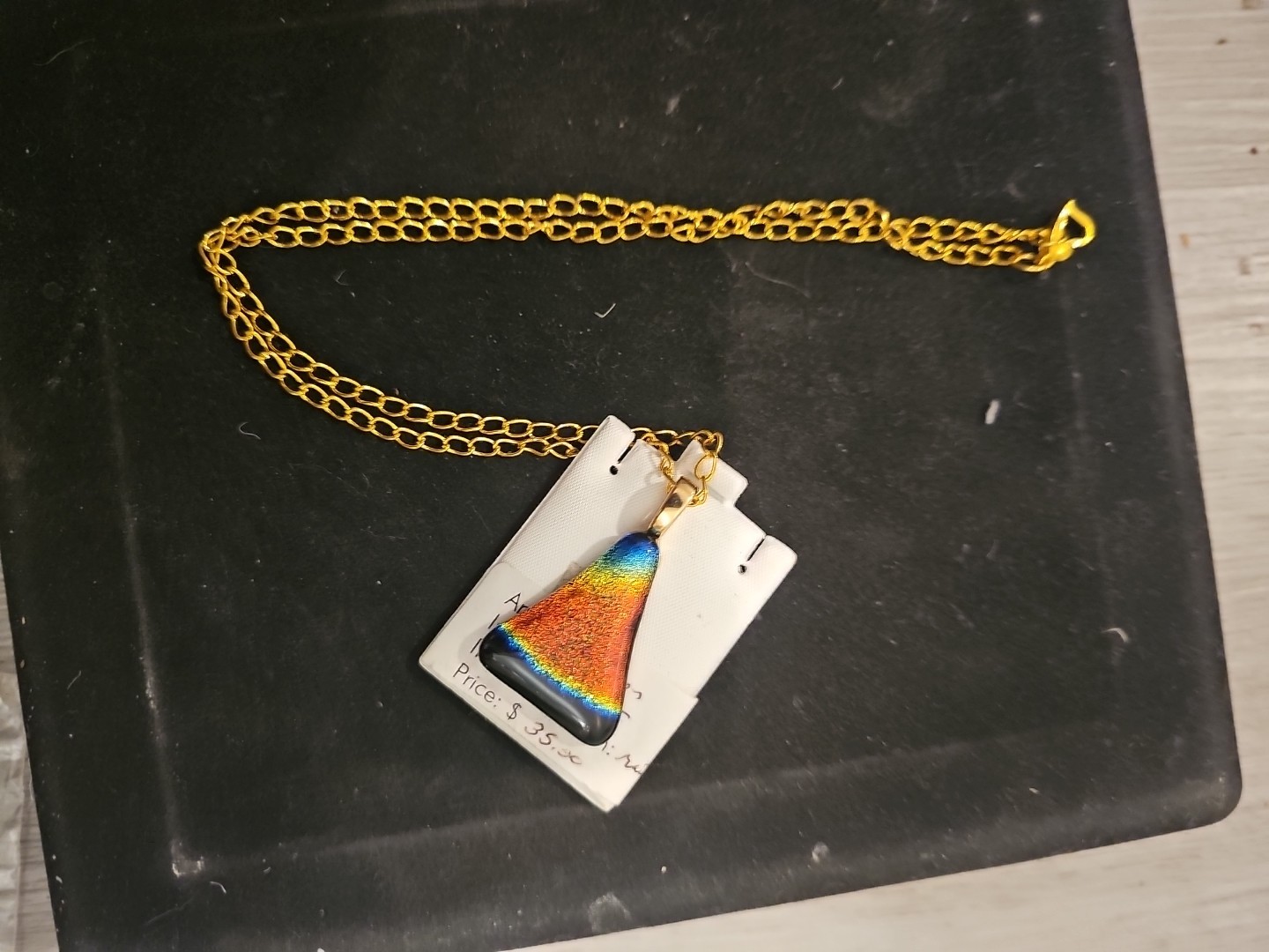 Handcrafted Aqua Florentine Fused Dichroic Glass Necklace/Pendant