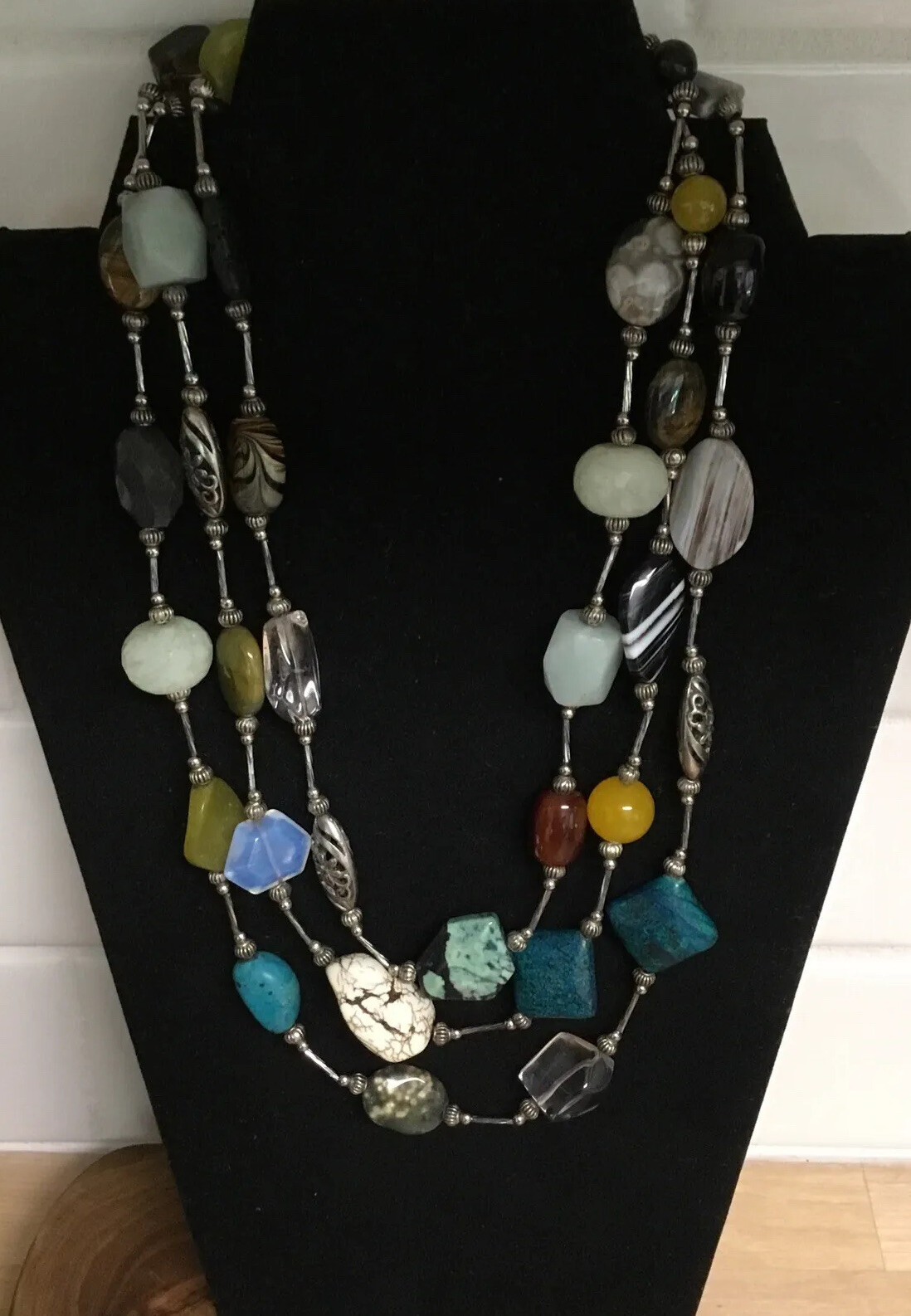 Statement Boho Chic Necklace Gemstone Layers Strand Artisan Nature Earth Organic