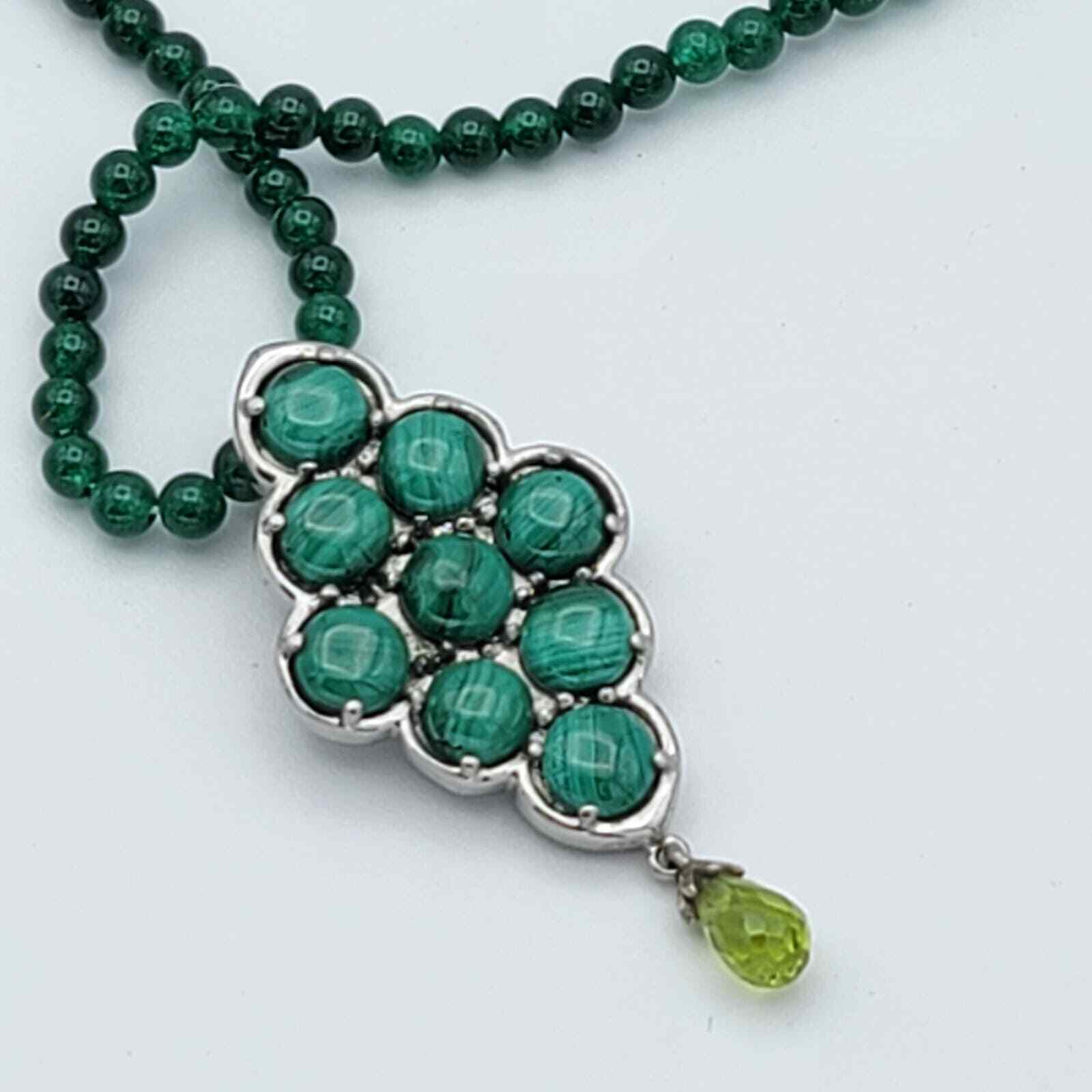 Malachite Beads 316 L Stainless Steel 1.75″ Pendant 20″ Green Quartzite Necklace