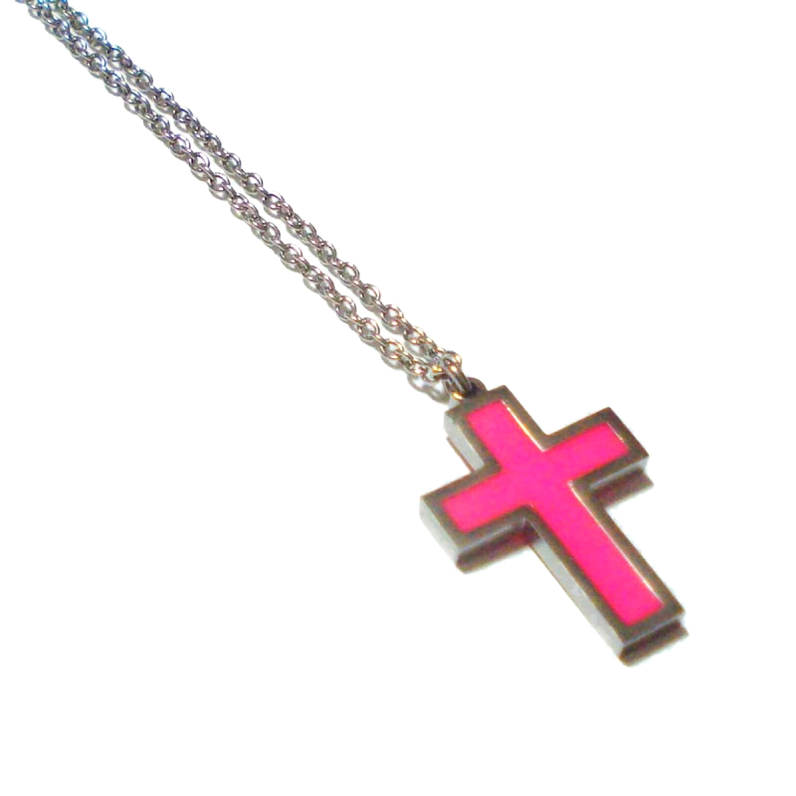 Pink Cross Pendant Necklace Glow In The Dark Stainless Steel