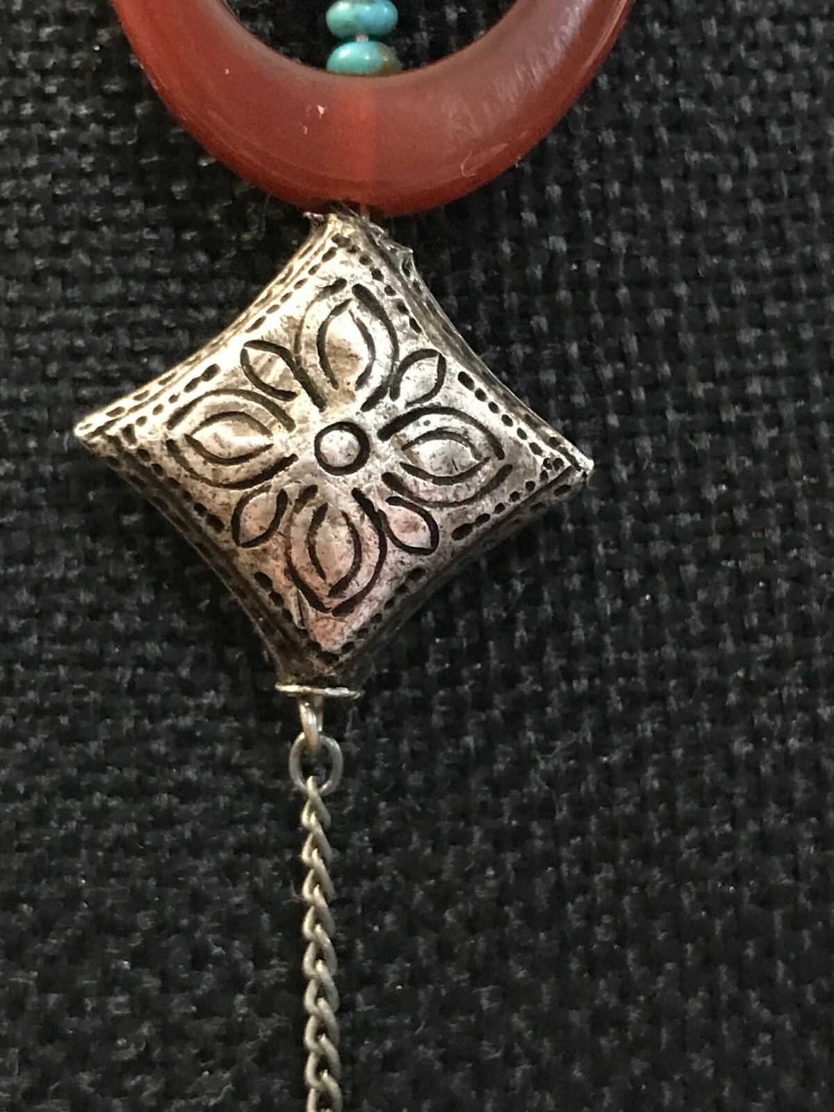 Artisan Made Modern Sterling Silver Carnelian Turquoise 19″ Necklace