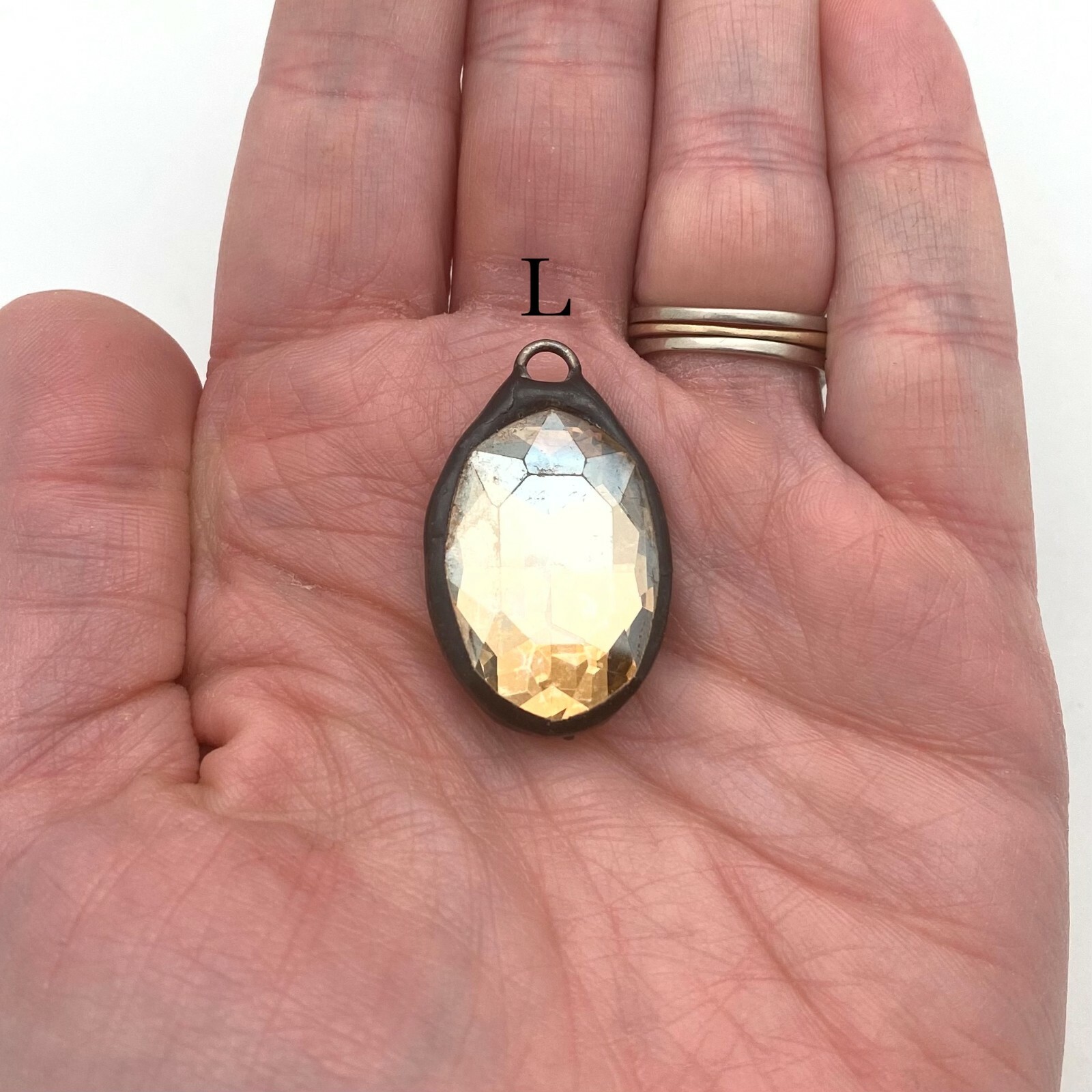 Oval Yellow Rhinestone Soldered Glass Pendant (Available In 2 Options) (SGP112)