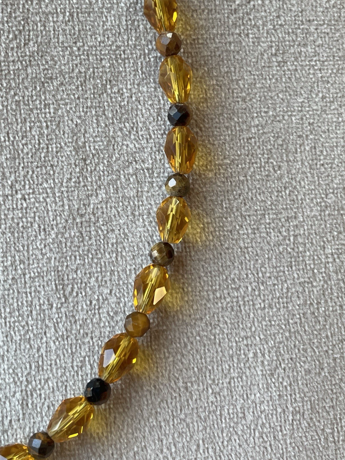 AMBER BROWN FACETED Crystal Glass TIGER’s Eye Beads Choker Necklace 16.5”