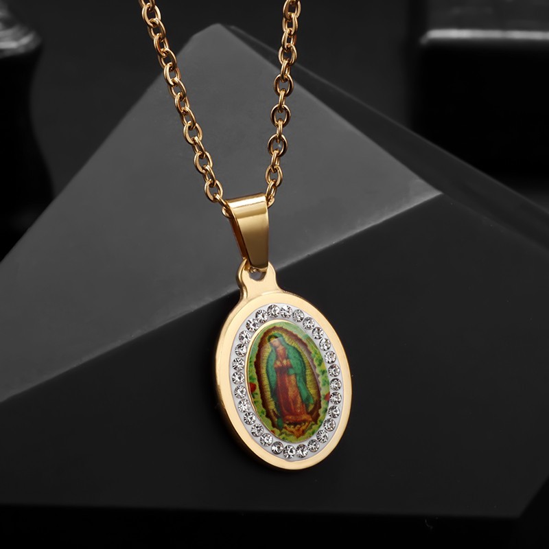 Our Lady of Guadalupe Medal Pendant Stainless Steel Virgin Mary Necklace Women