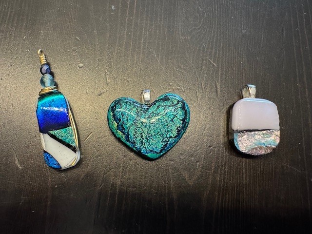 Lot of 3 Fused Glass Pendants Heart Abstract Y2K Jewelry Artisan Necklace