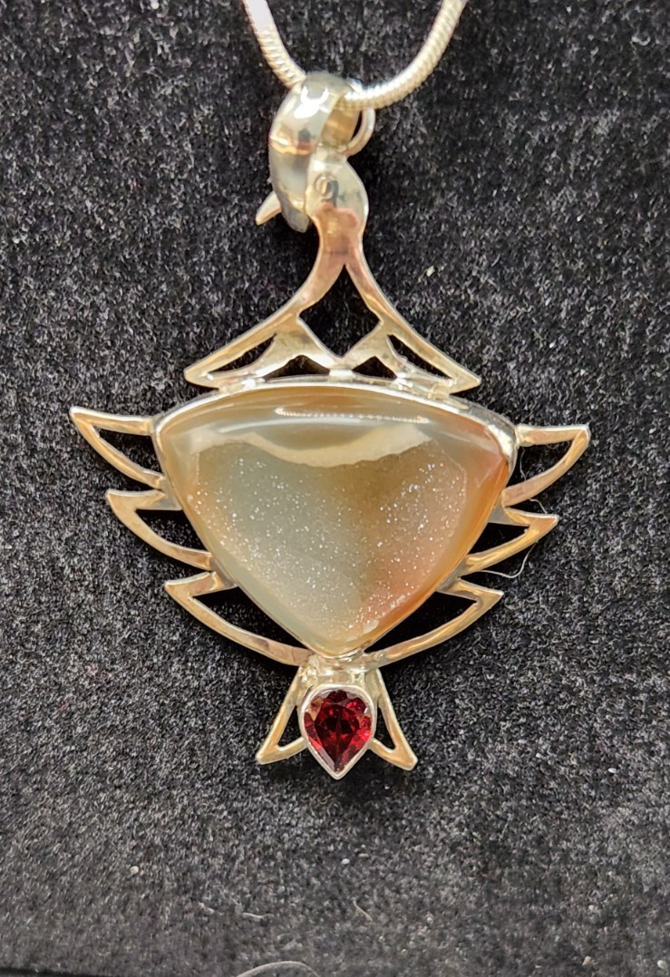 Agate and Garnet Pendant on a 18k GP Rope Necklace