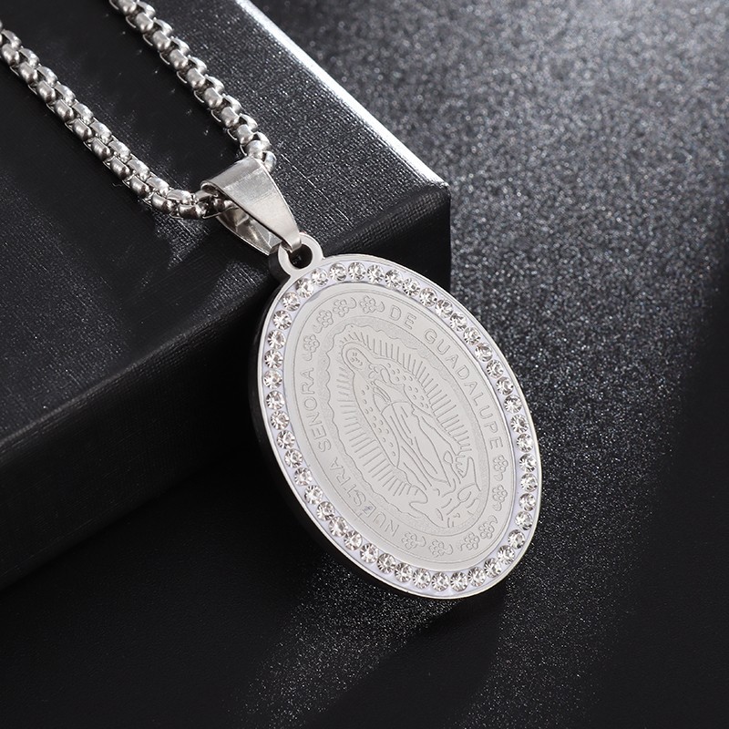 Our Lady of Guadalupe Medal Pendant Stainless Steel Virgin Mary Necklace Women