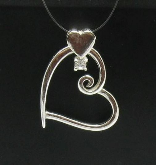 Sterling Silver Pendant Solid 925 Heart With Cubic Zirconia Nickel Free Empress